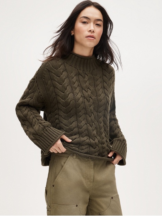 J. Crew Sweaters - J. Crew Olive Green Cable Knit Turtleneck Sweater
